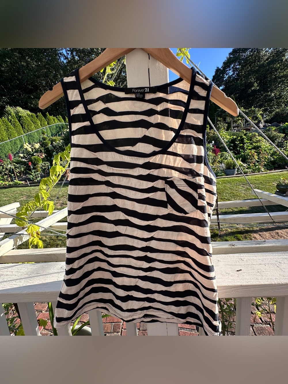 Vintage Forever 21 Black and Cream Striped Tank Top